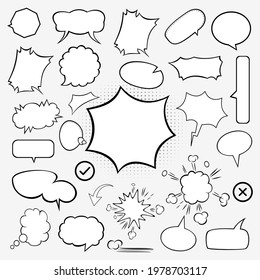 Retro empty comic bubbles and elements set. Speech Vector.