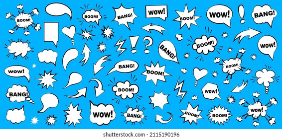 Retro empty comic bubbles and elements on a blue background. Vector illustration, vintage design, pop art style.