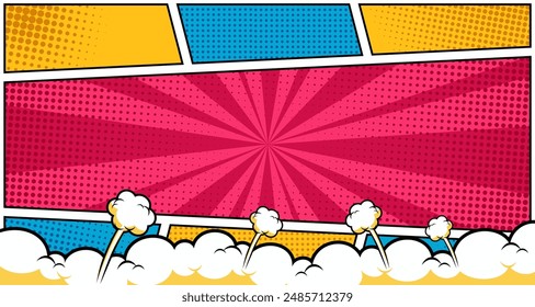 Retro empty comic bubbles and elements set with colorful halftone 