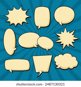 Retro empty comic bubbles and elements set with colorful halftone 