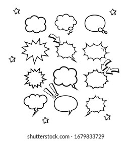 Retro empty comic bubbles or speech and thought set icon in white color on an isolated white background. Pop art style, vintage design. EPS 10 vector.
