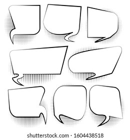 Retro empty comic bubbles,  vintage design, pop art style and elements set with black halftone shadows. - Vector illustration
