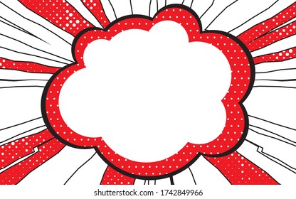 Retro empty comic speech bubble with elements of speed lines and halftone dots. Mockup for comic book and manga. Vector bright dynamic cartoon illustration in pop art style. Template for your design
