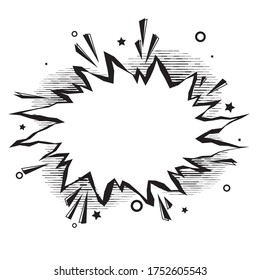 Retro empty comic speech bubble. Boom pop art explosion. Hand drawn black and white colors cartoon. Mockup for comic book and manga. Vector dynamic illustration. Template for your design
