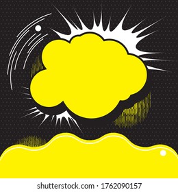 Retro empty comic speech bubble with radial diverging rays and lines and halftone dots. Mockup for comic book and manga. Vector bright dynamic cartoon illustration. Pop-art style. Template for design