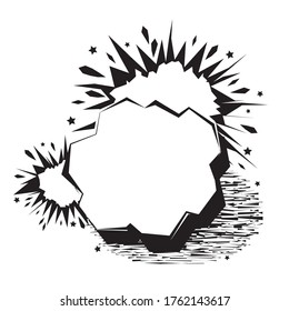Retro empty comic speech bubble. Boom pop art explosion. Hand drawn black and white colors cartoon. Mockup for comic book and manga. Vector dynamic illustration. Template for your design