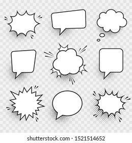 Retro empty comic speech bubbles set with black halftone shadows. Vintage design, pop art style - stock vector.