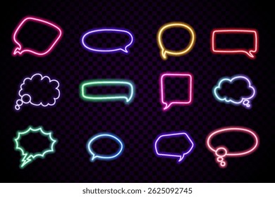 Retro empty neon bubbles and elements set