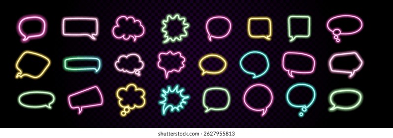 Retro empty neon bubbles and elements set