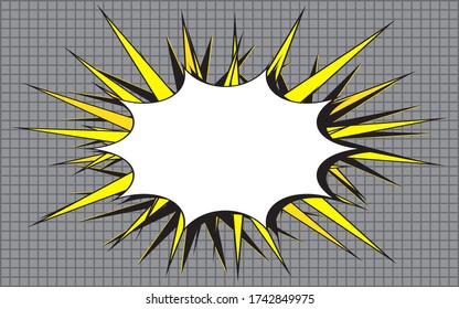 Retro empty speech bubble and checkered background. Mockup for banner, poster. Dynamic bright abstract vector illustration in pop art style. Template for your design
