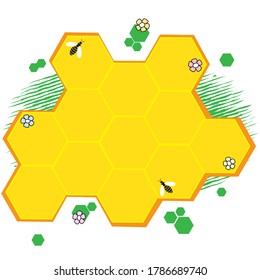 Retro empty speech bubble stylized as honeycomb. Advertising of shop selling honey, bee products. Banner for advertising, sale, promotion. Vector illustration. Template dialogue cloud for your design