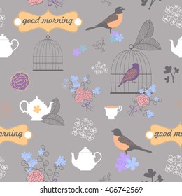 retro english background with birds