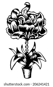retro engraved flower