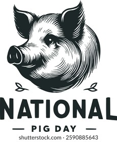 Retro Engraved Pig Head Logo for National Pig Day Celebration