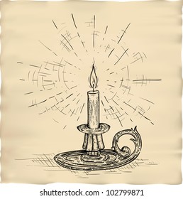 retro engraving of candle on parchment