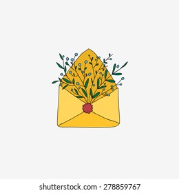 Retro envelope with flowers. Vector illustration.