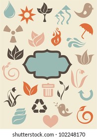 retro environmental icons with banner
