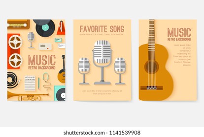 Retro equipment music set circle infographics template concept. Icons design for your product or design, web and infographics. Vector festival flat with long shadow illustration