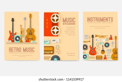 Retro equipment music set circle infographics template concept. Icons design for your product or design, web and infographics. Vector festival flat with long shadow illustration