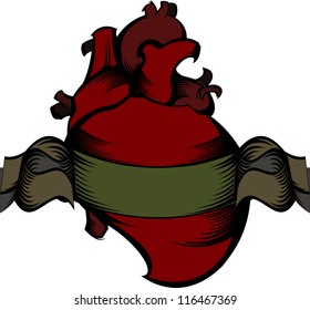 Retro Etch Rock 'n' Roll Heart with Satin Ribbon