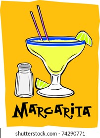 Retro Exotic Mexican Margarita Cocktail Drink Vector Illustration