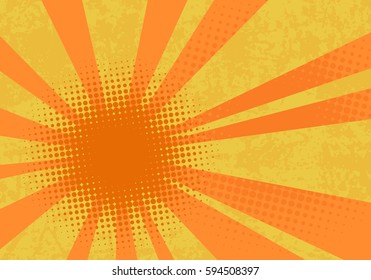 Retro explosion background. Pop art vector illustration with dots and rays.