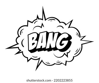 Retro explosion for comics. Pop art element with onomatopoeic speech cloud with sharp corners and inscription bang. Design element for tattoo and branding. Cartoon simple flat vector illustration