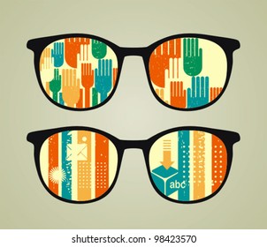 Retro eyeglasses with abstract reflection in it. Vector illustration of accessory -  isolated sunglasses.