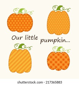 Retro Fabric Applique Of Cute Pumpkins In Shabby Chic Style