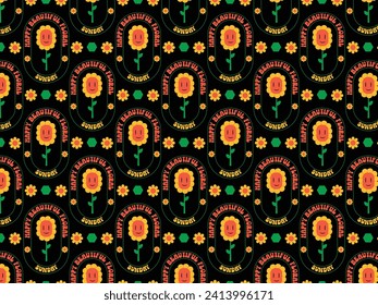Retro fabric ethnic flower pattern on a black background