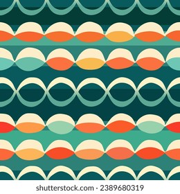 Retro fabric seamless pattern, abstract geometric waves 80s style vector background, vintage fashion textile design