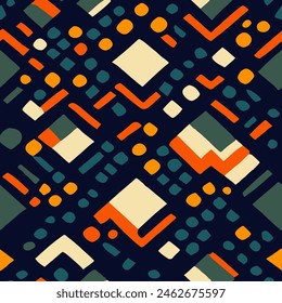 Retro fabric seamless pattern, abstract geometric 80s style vector background, vintage fashion textile design
