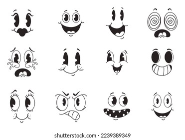 Retro face eye and lips characters design element concept illustration set