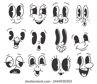 Retro faces, emoticon design cartoon vector, vintage