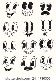 Retro faces, emoticon design cartoon vector, vintage