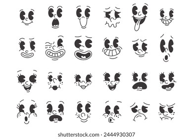 Retro faces, emoticon design cartoon vector, vintage