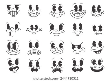 Retro faces, emoticon design cartoon vector, vintage