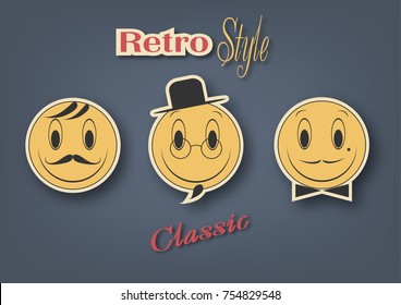 Retro faces, icons, vector