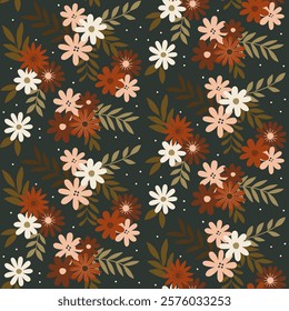 Retro fall seamless flower pattern