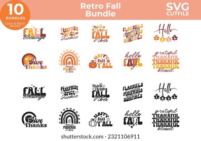 Retro Fall Vibes SVG Bundles, Cut Files for Cutting Machines like Cricut and Silhouette, pumpkin, witch, vinyl, sublimation, groovy