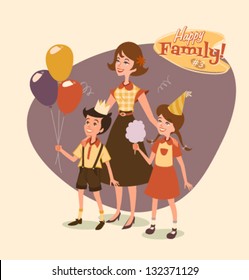 Retro family illustration