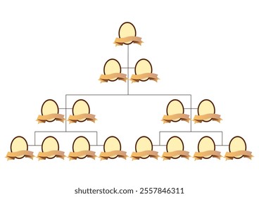 Retro family tree with photo frames and ribbons for inscriptions with lines