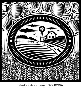 Retro farm black and white. Vector