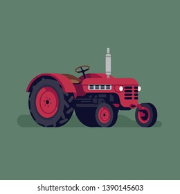 Retro farm field compact tractor vector agricultural design element. Ideal for organic and craft farming and grocery promotion materials like posters and banners