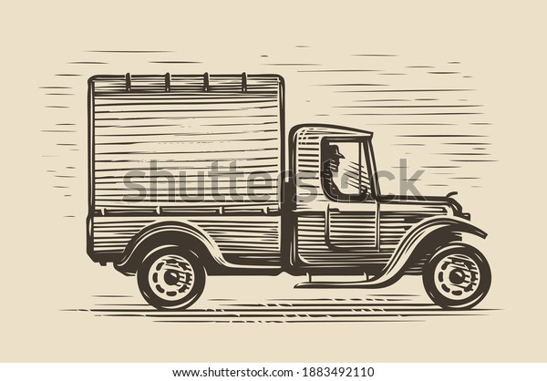 Retro farm truck sketch. Farming vintage
vector illustration