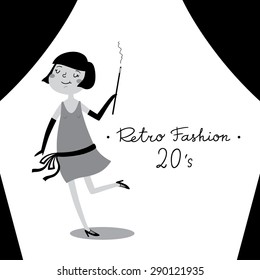 Retro Fashion collection. Twenties. Illustration of a flapper girl