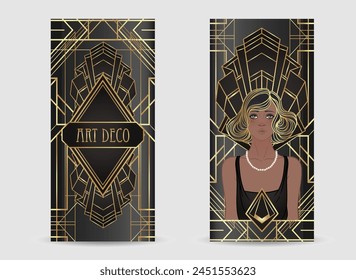 Retro fashion, glamour girl of twenties. African American woman. Vector illustration. Flapper 20s style. Vintage party invitation design template.