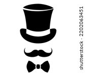 Retro fashion icon, tophat and bowtie on white background