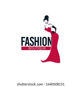 Retro Fashion, Lady In Red Dress, Fashion Store, Salon, Boutique Logo And Emblem