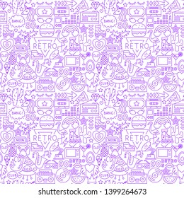 Retro Fashion Line Seamless Pattern. Vector Illustration of Outline Tileable Background.